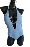 Zaful Traje De Baño Entero Escotado Soft Blue